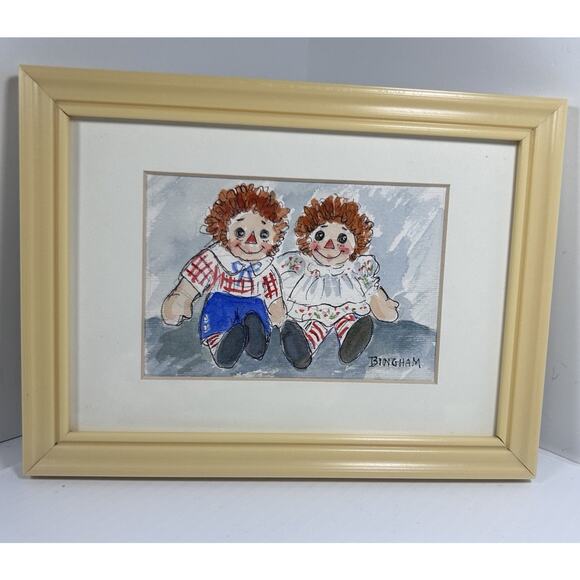 Raggedy Ann & Andy Original Watercolor signed Bingham Framed - Picture 3 of 6